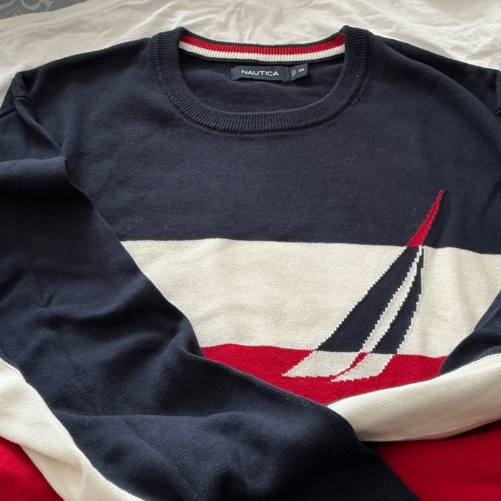 Nautica Men's Crewneck Sweater - Navy, White, Red